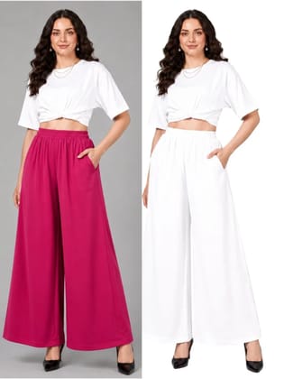 UneR Women's Rayon Palazzo Pants Combo Pack of 2 | High Waisted Wide Leg Flared Parallel Plazo Set for Girls
