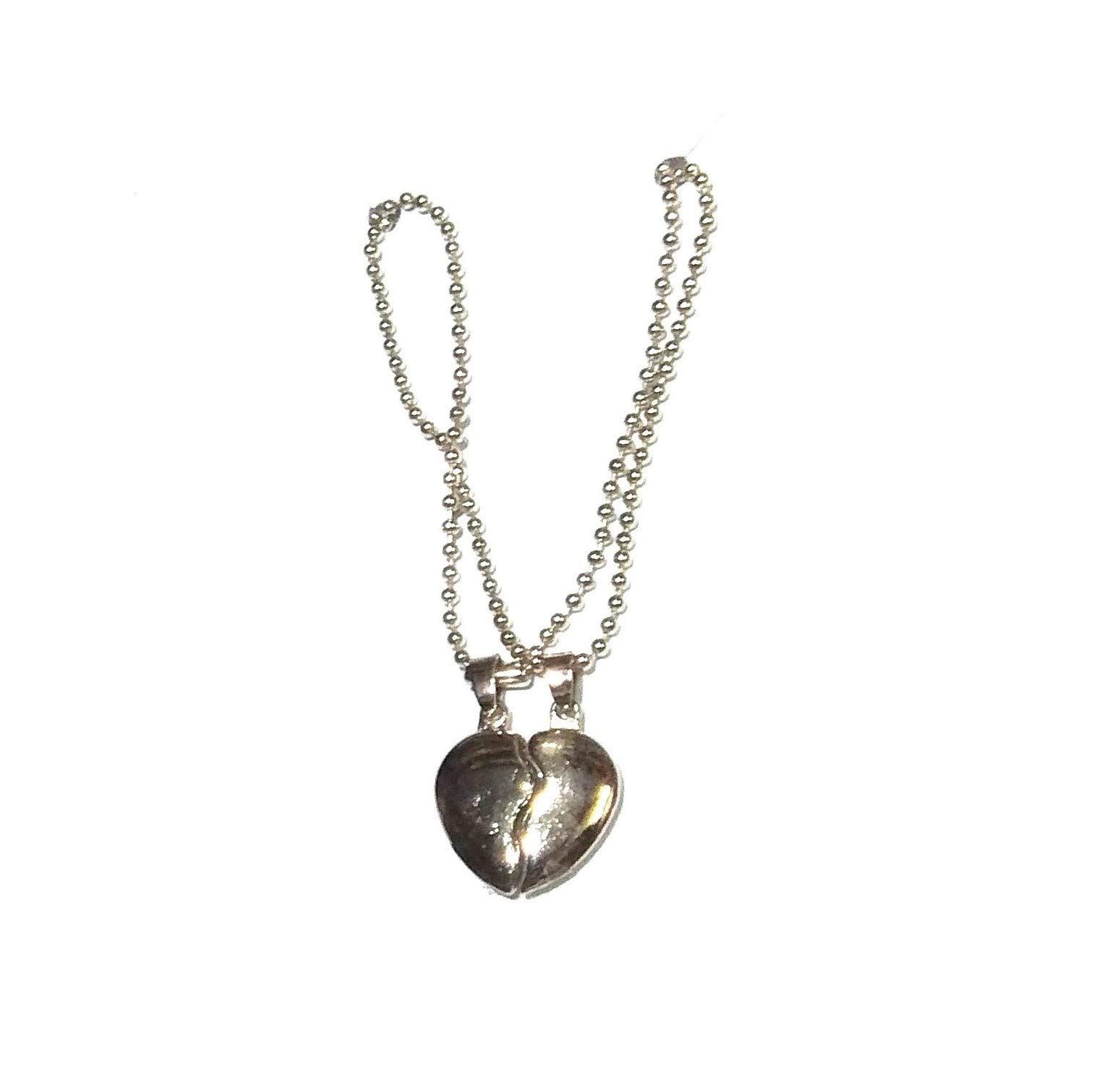 Nawani Silver Valentine Day Special Love Heart 2 Piece Chain Locket Pendant for Boys and Girls