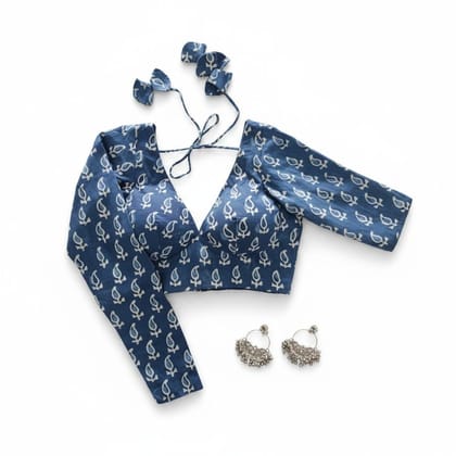 Blue Paisley Printed Ethnic Blouse with Back Ties
