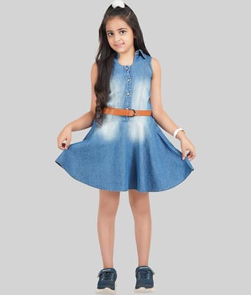 Being Naughty Denim Frock For Girls ( Pack of 1 , Blue )