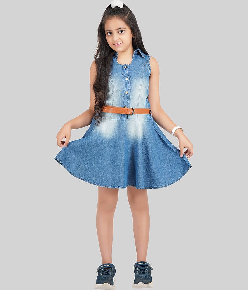 Being Naughty Denim Frock For Girls ( Pack of 1 , Blue )