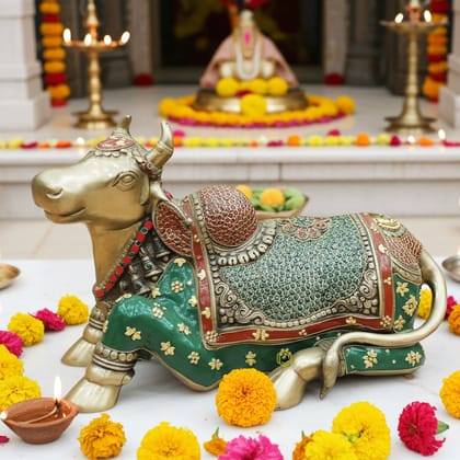 Brass Showpiece Nandi God Idol Statue - Devotional Home Decor, Height : 14 Inch (BSMAS1561 A)