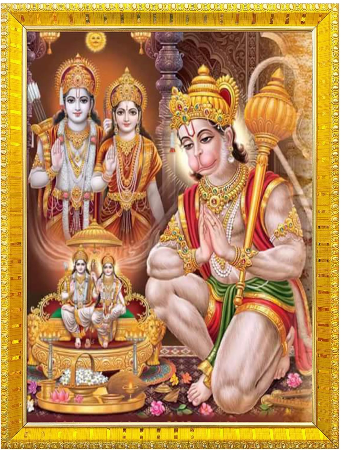NOKKES Hanuman Bajrangbali Hanumanji Maruti Golden 5X7 Inch Photo Frame_AQW3