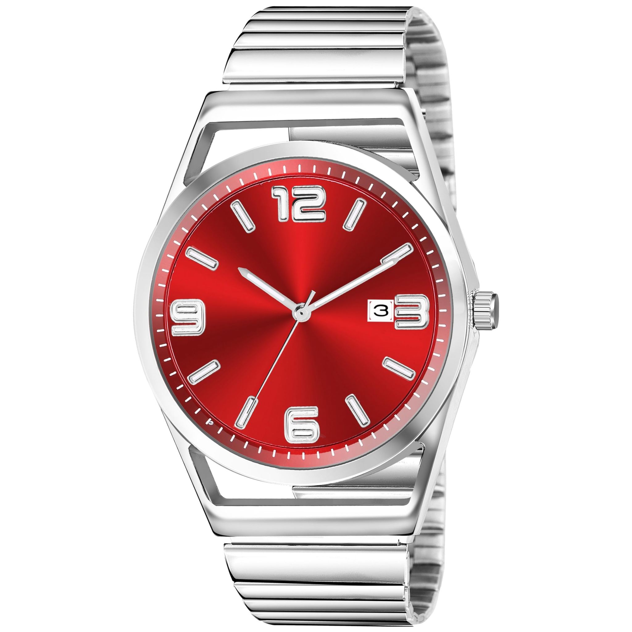Red Dial Date Function Analog Watch for Men LR156