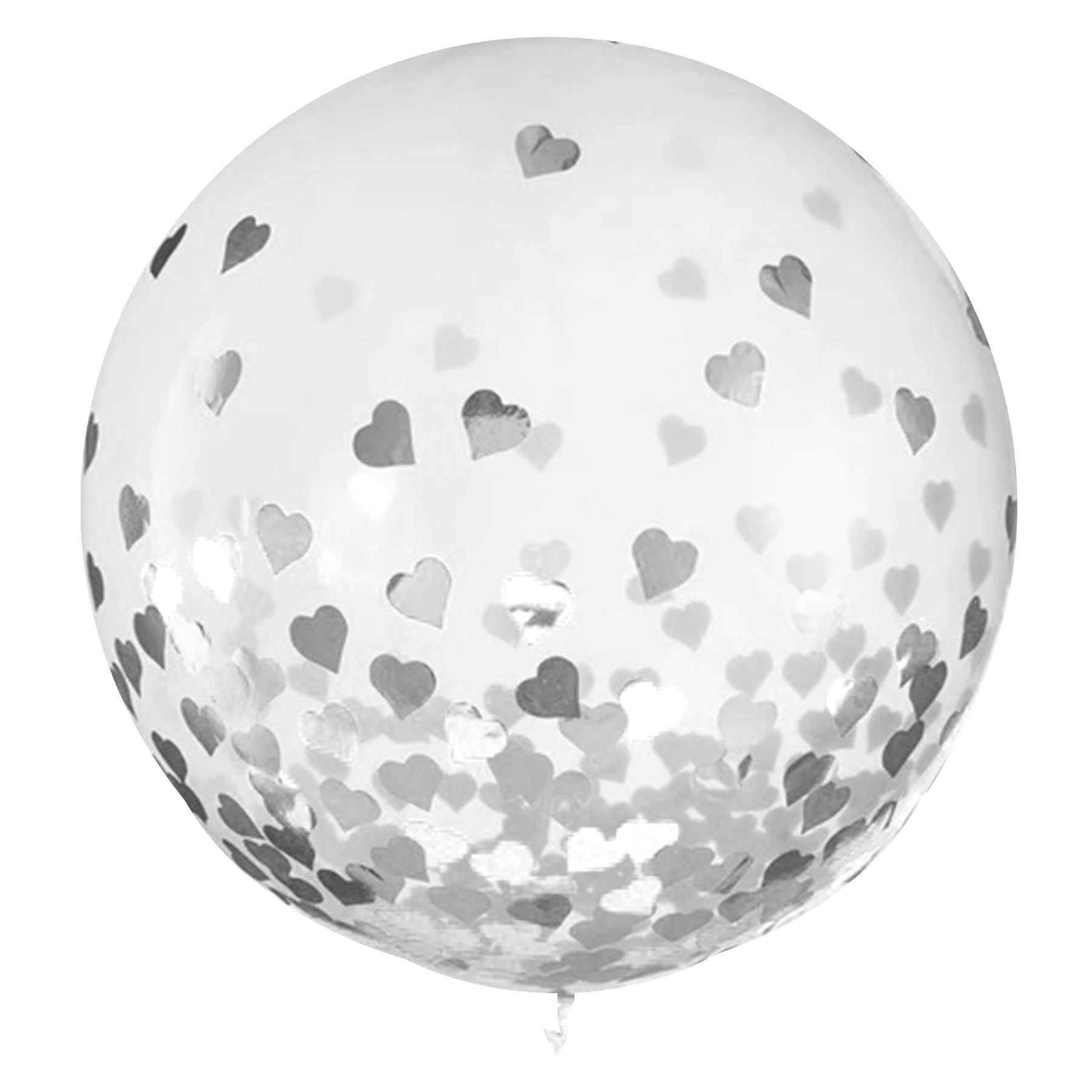 Transparent Balloons with Silver Heart Confetti - Helium Or Air Filled - 36 inches - 1PC