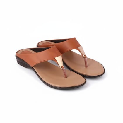 Women's Tan Metallic Detail Flat Sandals