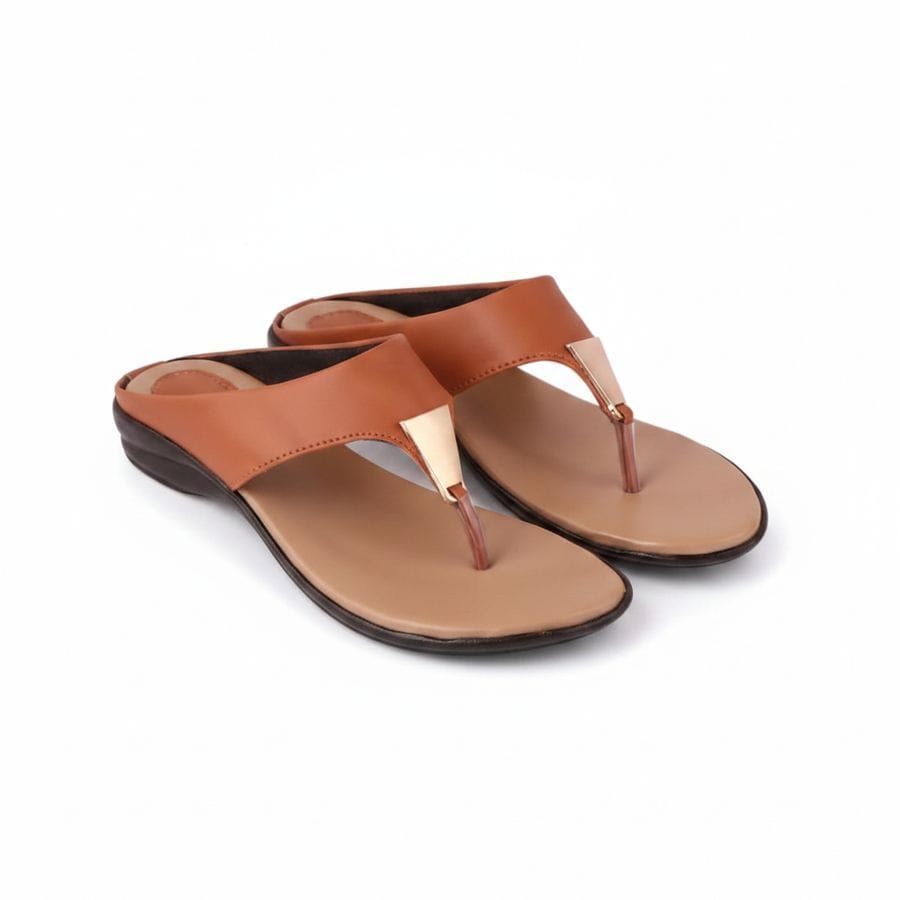 Women's Tan Metallic Detail Flat Sandals