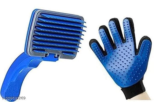 Slicker Brush with Cleaning Glove for Pet (Multicolor, Set of 2)