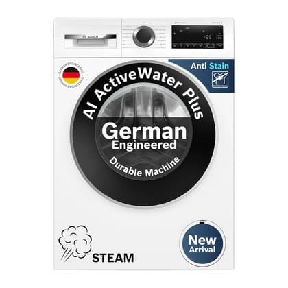 Bosch 9 kg 5 Star Front Load Fully-Automatic Washing Machine, AI ActiveWater, 14 Wash Programs, Removes 99.9% Germs with Steam, No Tangle or Wrinkle, SoftCare Paddle,Zero Vibration, White, WGA14200IN Bosch 9 kg 5 Star Front Load Fully-Automatic Washing M