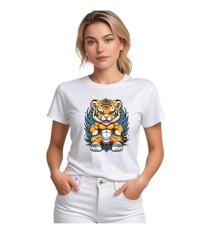 Women's Polyester Solid Printed Round Neck Half Sleeve T-Shirt (White, M)-PID55653