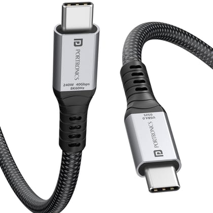 Portronics Flash C2 Thunderbolt 4 USB C, 240W Max output, 8K 60Hz Video Streaming, 40Gbps Data Transfer, 1m Cable Length