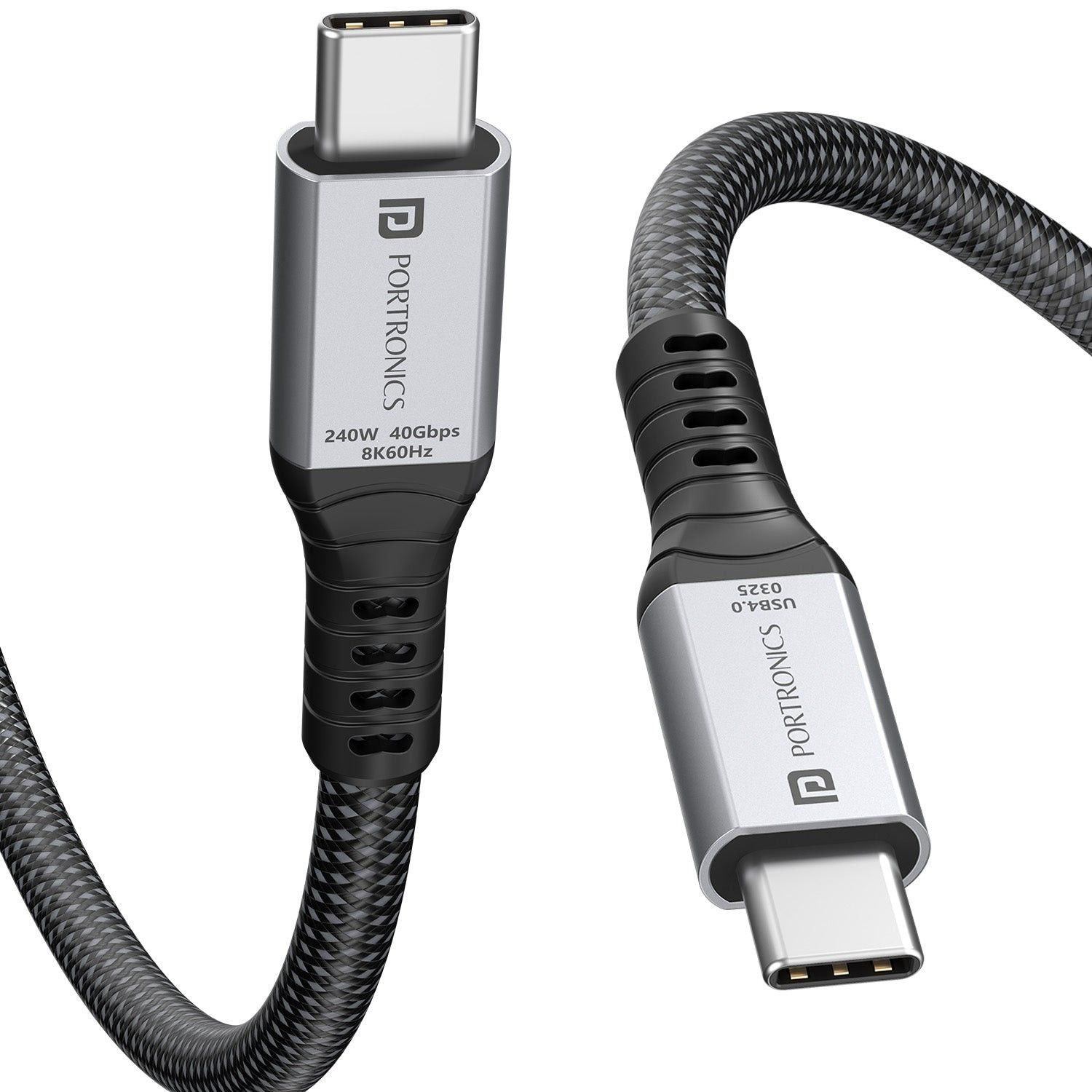 Portronics Flash C2 Thunderbolt 4 USB C, 240W Max output, 8K 60Hz Video Streaming, 40Gbps Data Transfer, 1m Cable Length
