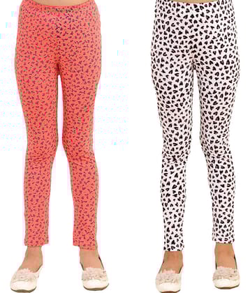 Kids Cave Pack of 2 Girls Cotton Blend Leggings ( Orange )
