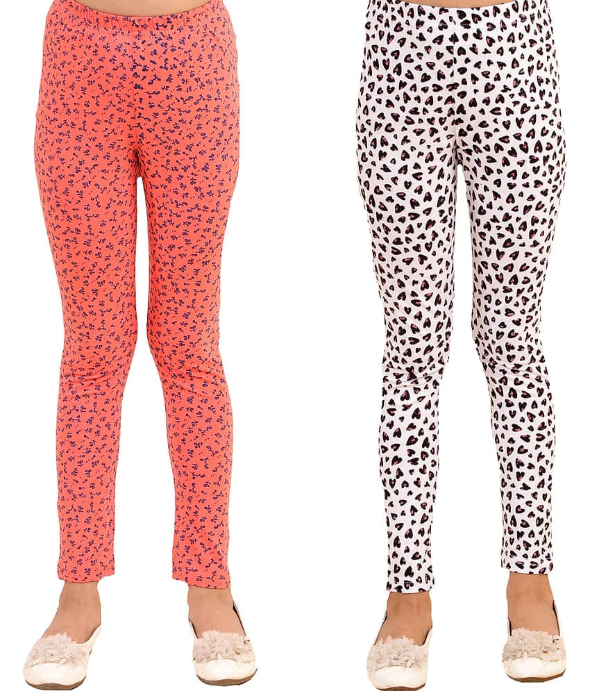 Kids Cave Pack of 2 Girls Cotton Blend Leggings ( Orange )