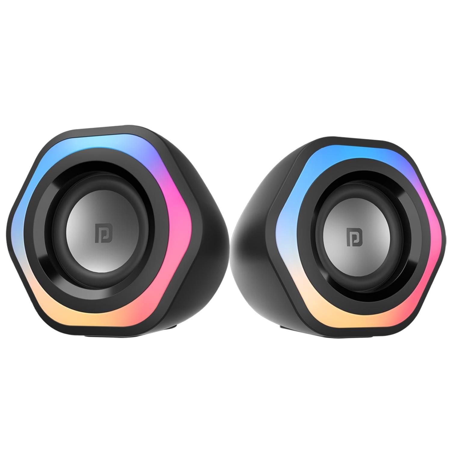 Portronics In Tune 4 6W Portable USB Powered Wired Speaker with Volume Control, 3.5mm AUX in, HD Sound, 2.0 Channel, RGB Lights, Gaming Speaker, Multimedia Speaker for PC, Desktop and Laptop (Black)