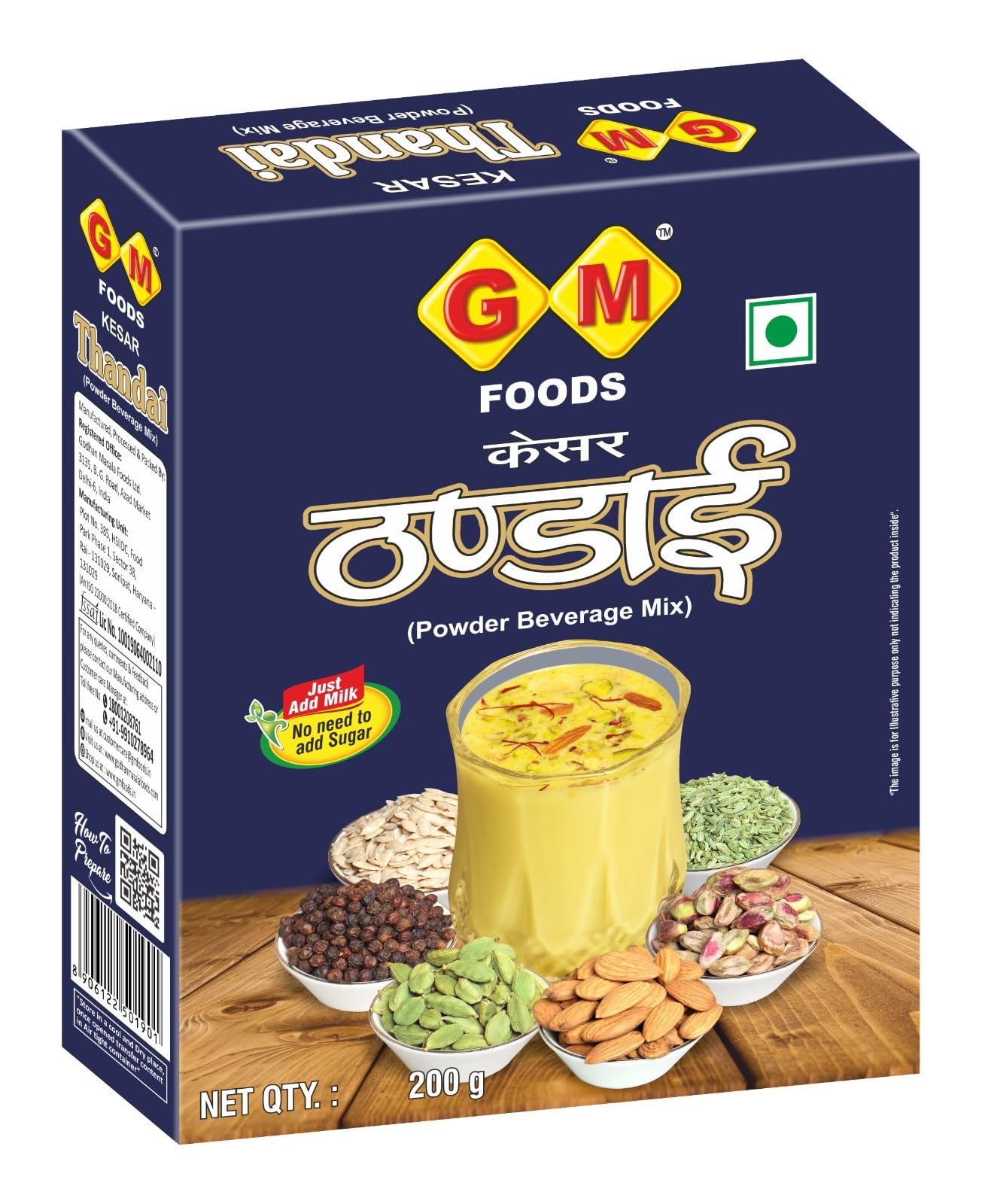 GM Foods Premium Kesar Badam Thandai Powder 200gm | With Almonds, Saffron (Kesar), Pistachios & Milk Solids | Traditional Indian Summer Drink Mix | Rich & Refreshing | No Artificial Colors