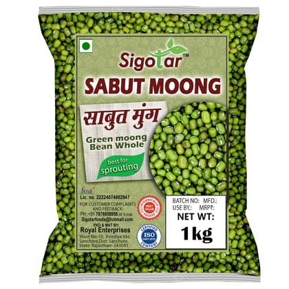 Sigotar Whole Moong Dal � 1kg | Unpolished Green Gram | High Protein & Fiber | Natural & Fresh