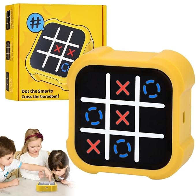 Electronic Tic Tac Toe Bolt Game, 3-in-1 Handheld Game Puzzle Console with Silent Mode, Portable Travel Game for Kids & Adults, Ages 3+ (Random Colour)