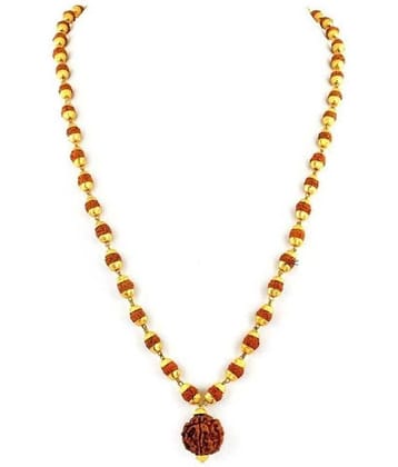 PAYSTORE Lord Shiv Mahakal Mahadev Stylish And Elegant Gold Plated Pendant With 5 mukhi  Rudraksha Mala For Men