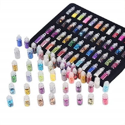 Elecsera Glitter for Nail Decoration 48 Colour Bottles Nail Glitter Powder (Multicolor)