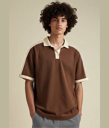 clafoutis Men Cotton Blend Relaxed Fit Solid Polo T Shirt ( Brown )