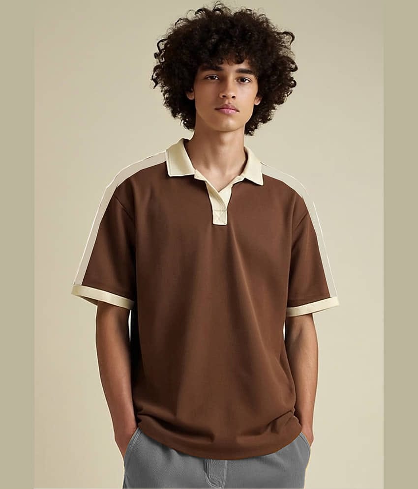 clafoutis Men Cotton Blend Relaxed Fit Solid Polo T Shirt ( Brown )