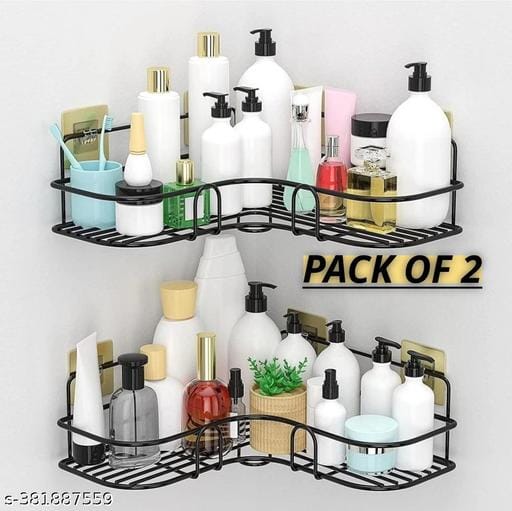 Vedanshi 2 pis combo bathroom storage box collection appliances bathroom racks wall mount iorn tripod kitchen shelf bathroom accessories setsl cornerbathroom shelves