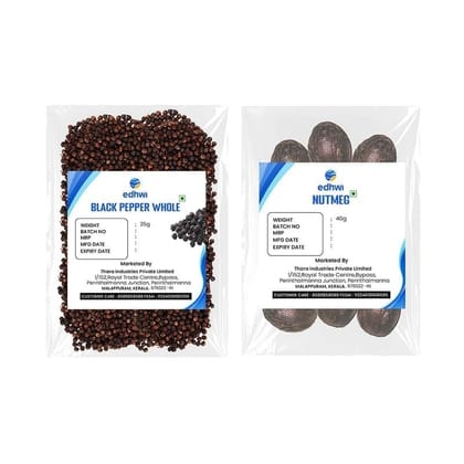 EDHWI Black Pepper 25g & Nutmeg 40g Combo | Premium Spices for Cooking, Baking & Flavoring