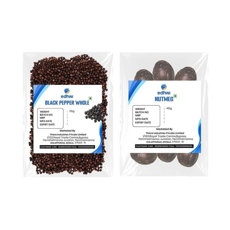 EDHWI Black Pepper 25g & Nutmeg 40g Combo | Premium Spices for Cooking, Baking & Flavoring