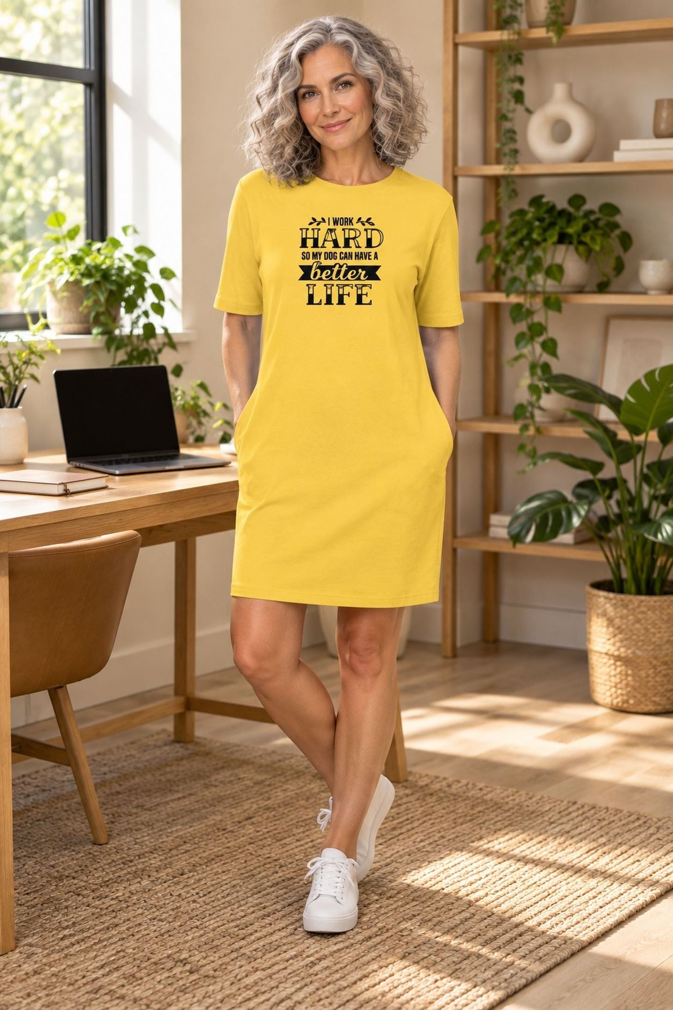 T-shirt Dress With Pockets - Hardworking Pawrent (3 Colours) (Slim Fit)