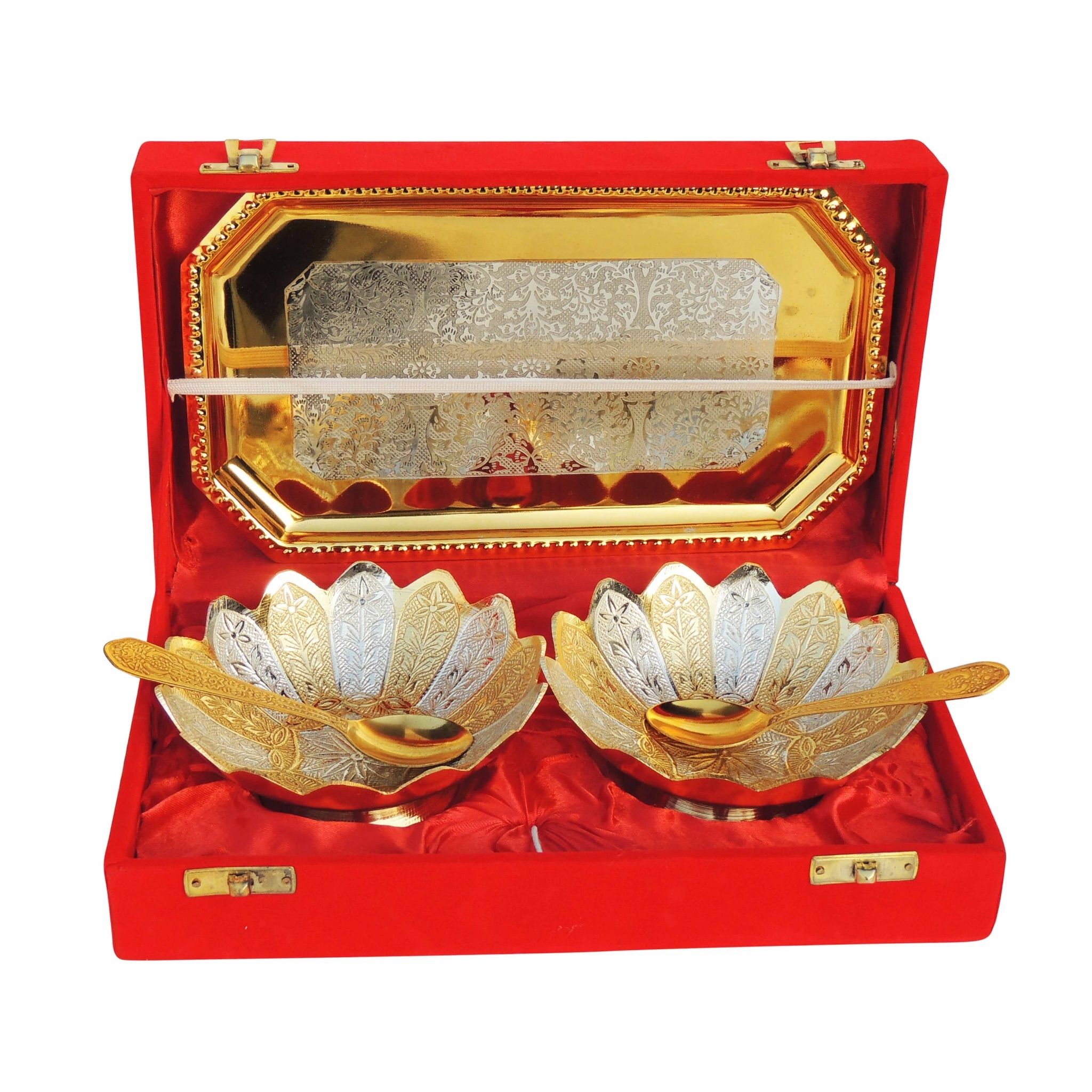 Brass Decorative 2 Bowl Set With Tray (BMAS282 A)
