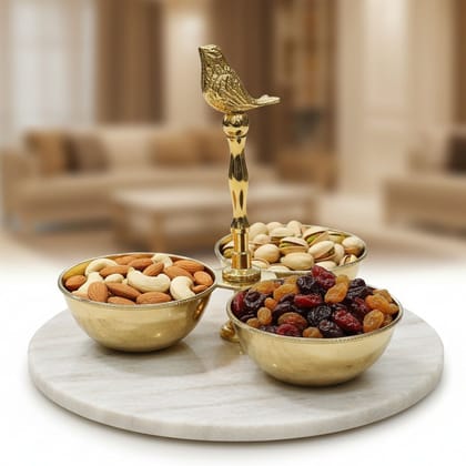 Brass 3 Bowl Holder With Bird | Designer Diwali Gifting Showpiece, Height : 7 Inch (BMAS312 A)
