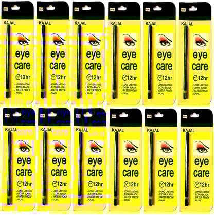 Elecsera Eye Care Kajal Long Lasting Extra Black Waterproof pack of 12 (Black, 12.6 g)