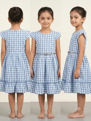 The frock is in a Blue and white check design.