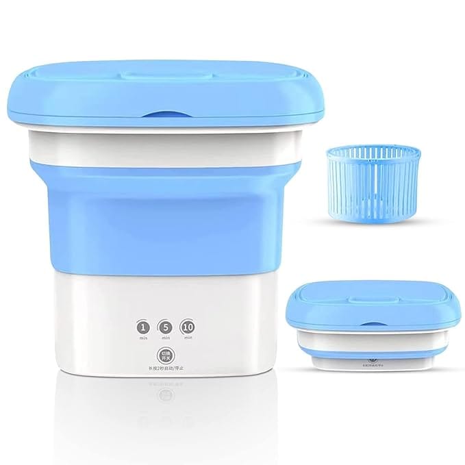 Portable Foldable Mini Top Loading Washing Machine 2kg with Spinner and Dryer for Baby Clothes, Semi Automatic Bucket Washer with Modes for Home, Travel (Multicolour)