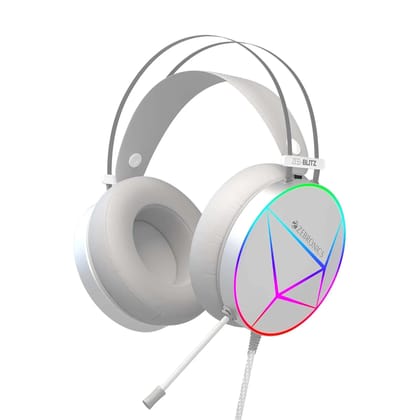 ZEBRONICS Blitz Over Ear Gaming Headphone, Dolby Atmos, 7.1 Surround, Flexible Mic, RGB, Windows Software, USB Wired, 2.4 Meter Braided Cable, Soft Ear Cushion, Suspension Headband (White)