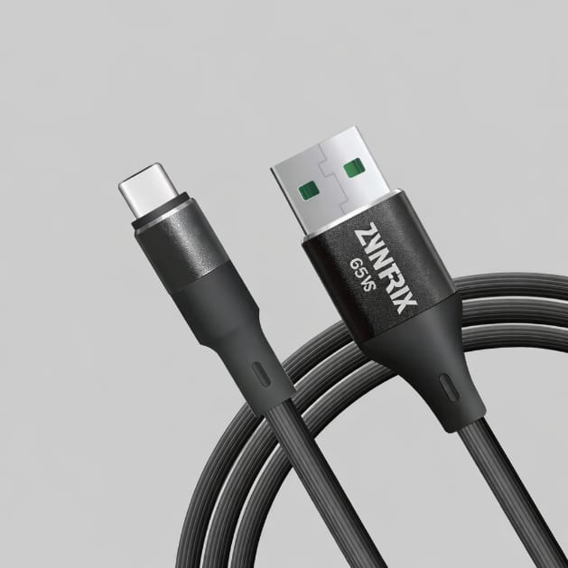 Zyntrix 65W Fast Charging USB-A to Type-C Cable, Data Transfer & Fast Charge, 1 Meter - Black
