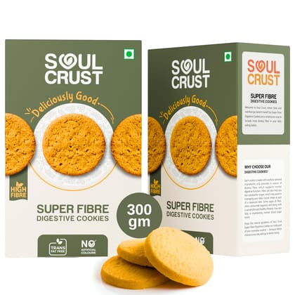 Soul Crust Super Fibre Digestive Cookies | High Fibre Healthy Cookies with Ragi, Oats & Green Jackfruit Flour | Trans-Fat Free Snack | No Artificial Colours | 300g Pack (150g x 2) Soul Crust Super Fibre Digestive Cookies | High Fibre Healthy Cookies with Ragi, Oats & Green Jackfruit Flour | Trans-Fat Free Snack | No Artificial Colours | 300g Pack (150g x 2)