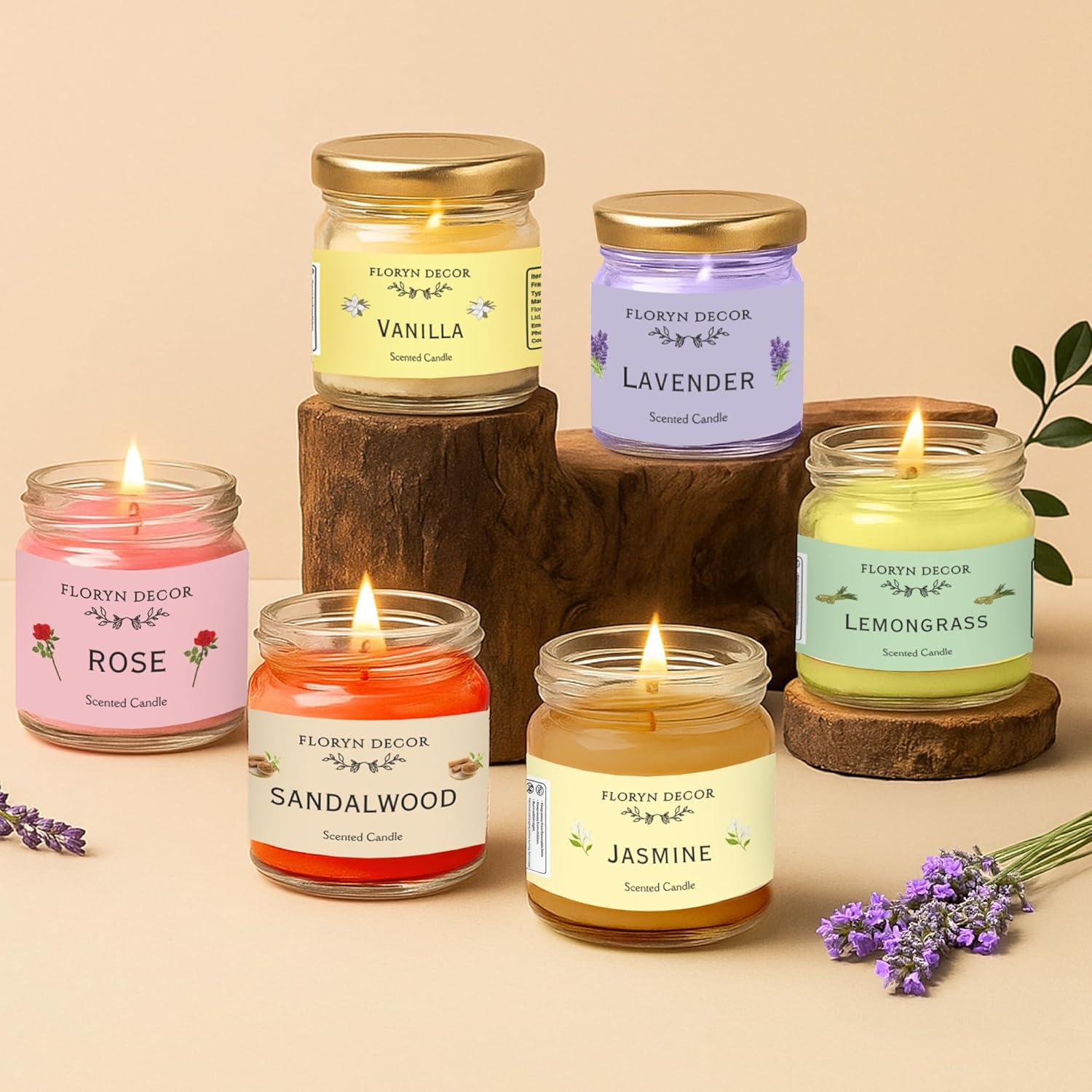 Floryn Decor Jar Scented Candles Gift Set | Scented Candle Set | Highly Fragranced Candles Pack of 6 Mini Jars