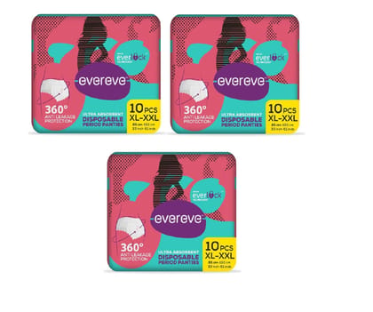Evereve Ultra Absorbent Disposable Period Panties, Xl-Xxl, 3X10's Pack, 0% Leaks, Sanitary Protection For Women & Girls, Maternity Delivery Pads, 360? Protection, Postpartum & Overnight Use, Heavy Flow, Pack Of 30 Evereve Ultra Absorbent Disposable Period Panties, Xl-Xxl, 3X10's Pack, 0% Leaks, Sanitary Protection For Women & Girls, Maternity Delivery Pads, 360? Protection, Postpartum & Overnight Use, Heavy Flow, Pack Of 30