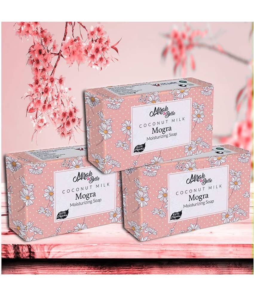 Mirah Belle - Organic Coconut Milk, Mogra Moisturising Soap 125gm (Pack of 3) - For Dry, Damaged, Flaky Skin- Handmade Soap 375gm