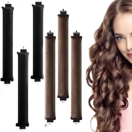 MAYCREATE 6PCS Heatless Hair Curler, Flexible Curling Rod with Hook, Satin Rollers for All Hair Types, No Heat Curls to Sleep for Curl Rods, Heatless Curls for Blowout Hair, Brown+Black MAYCREATE 6PCS Heatless Hair Curler, Flexible Curling Rod with Hook,