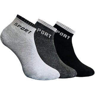 (Pack of 3) AEROHAVEN Men's Premium Cotton Cushion Sports Solid Ankle Socks, Free Size - S008 (Multicolored)