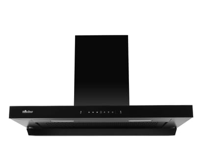 Surya Flame Topaz 90cm 1200 m3/hr Top Glass Wall Mounted Kitchen Chimney, Filterless, Auto Clean, 2 Yrs Warranty Product 5 year warranty Motor, Touch & Gesture Control 90cm - Black 