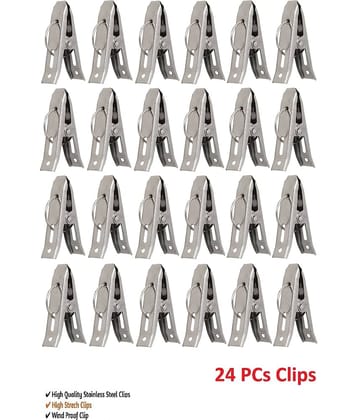 Fashion Bizz 24 Cloth Peg/ Drying Pins for Hanger/Rods/Ropes Stainless Steel Cloth Clips  (Steel Pack of 24)