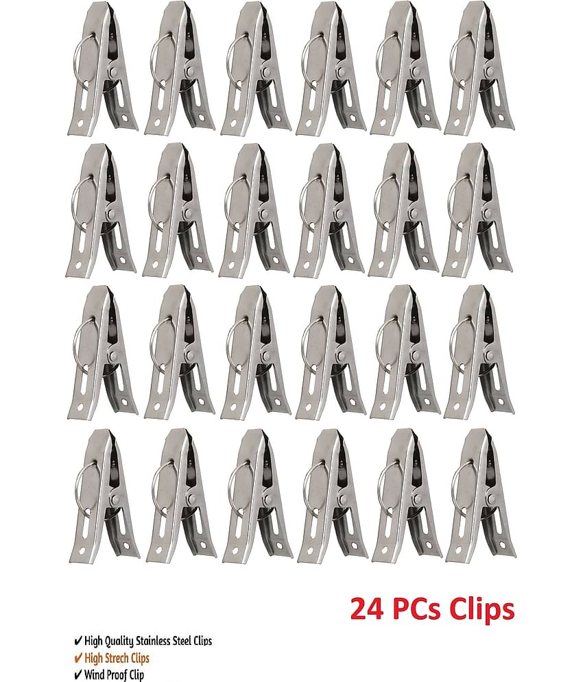Fashion Bizz 24 Cloth Peg/ Drying Pins for Hanger/Rods/Ropes Stainless Steel Cloth Clips  (Steel Pack of 24)