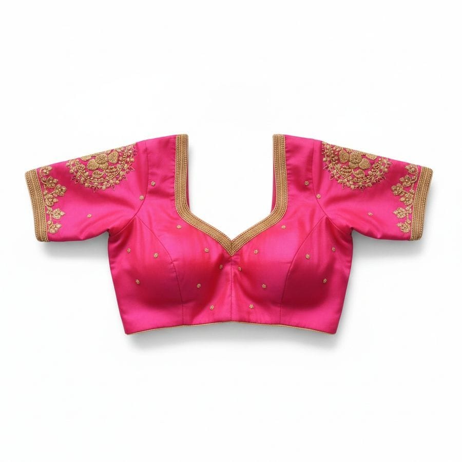 Pink Embroidered Silk-Blend Blouse