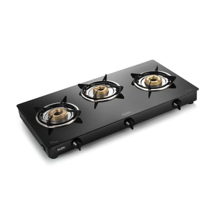 3 Burner Glass Gas Stove with Brass Burner Black (CT1037GTBBBL)