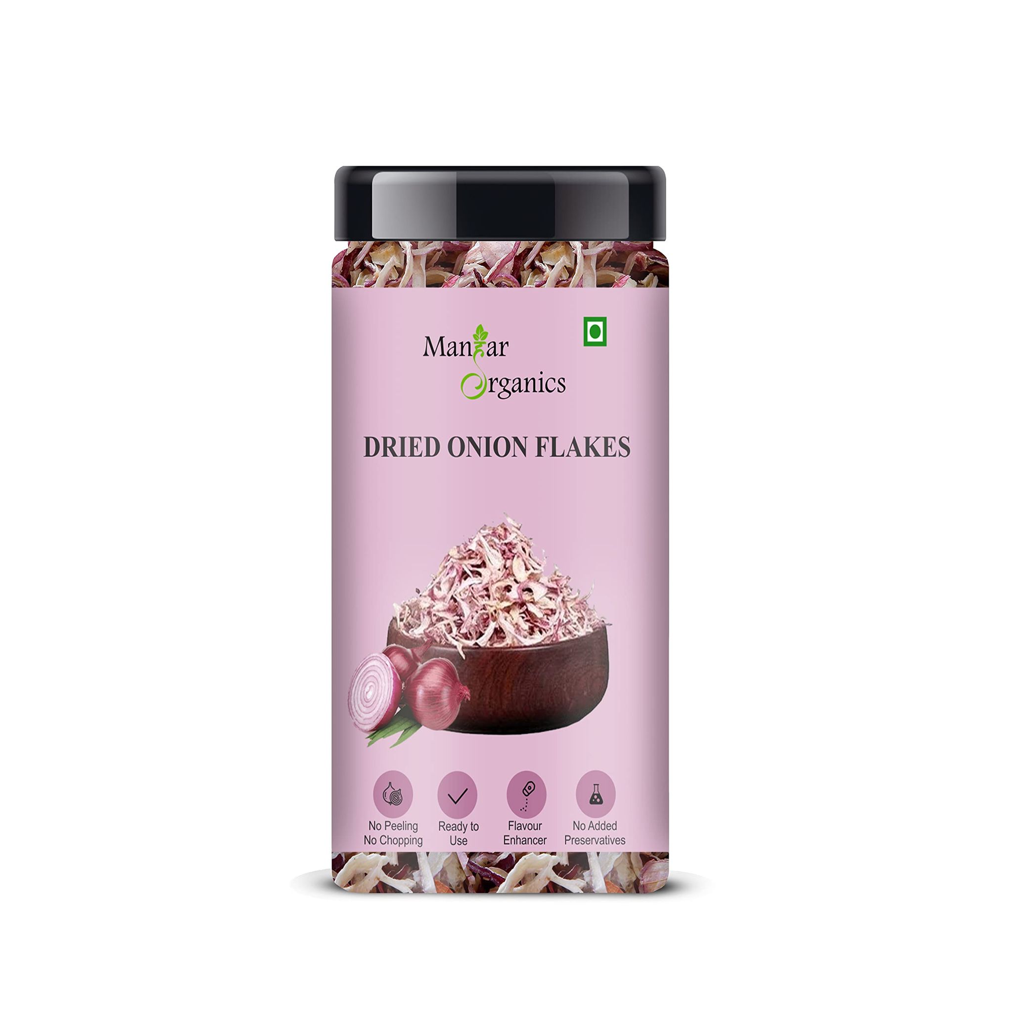ManHar Organics Dried Onion Flakes | Dehydrated Red Onion | Flavorful & Aromatic | Ideal for Seasoning, Curries, Soups & Instant Cooking - Jar 65gm