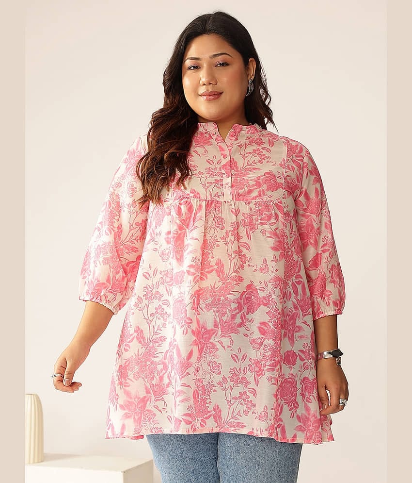 Janasya Women's Cotton Blend Tunic ( Pink )